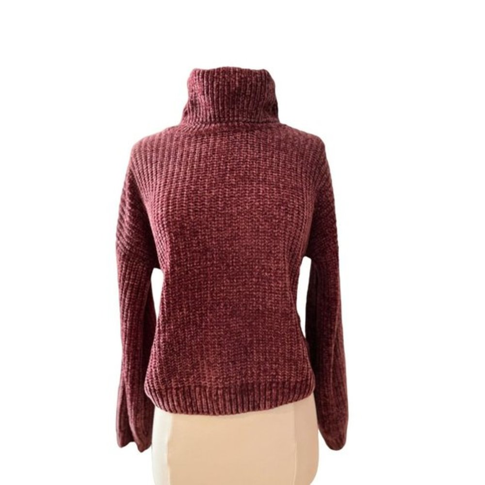 Pink Rose Brand Soft Velour Cable Knit Cowl Neck Sweater - Dusty Pink L